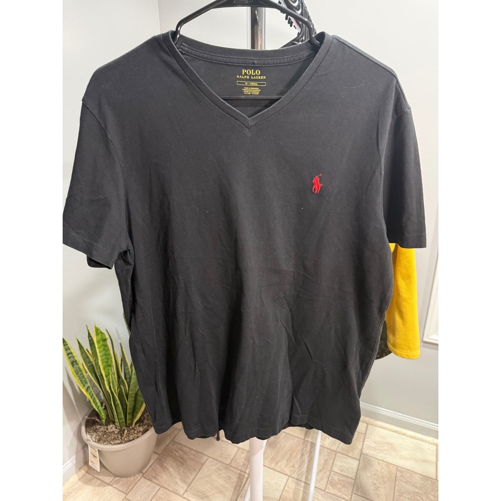 Polo Black Tshirt V Neck Red Embroidered Pony Logo